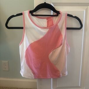 Pink and White color block crop Tank Top